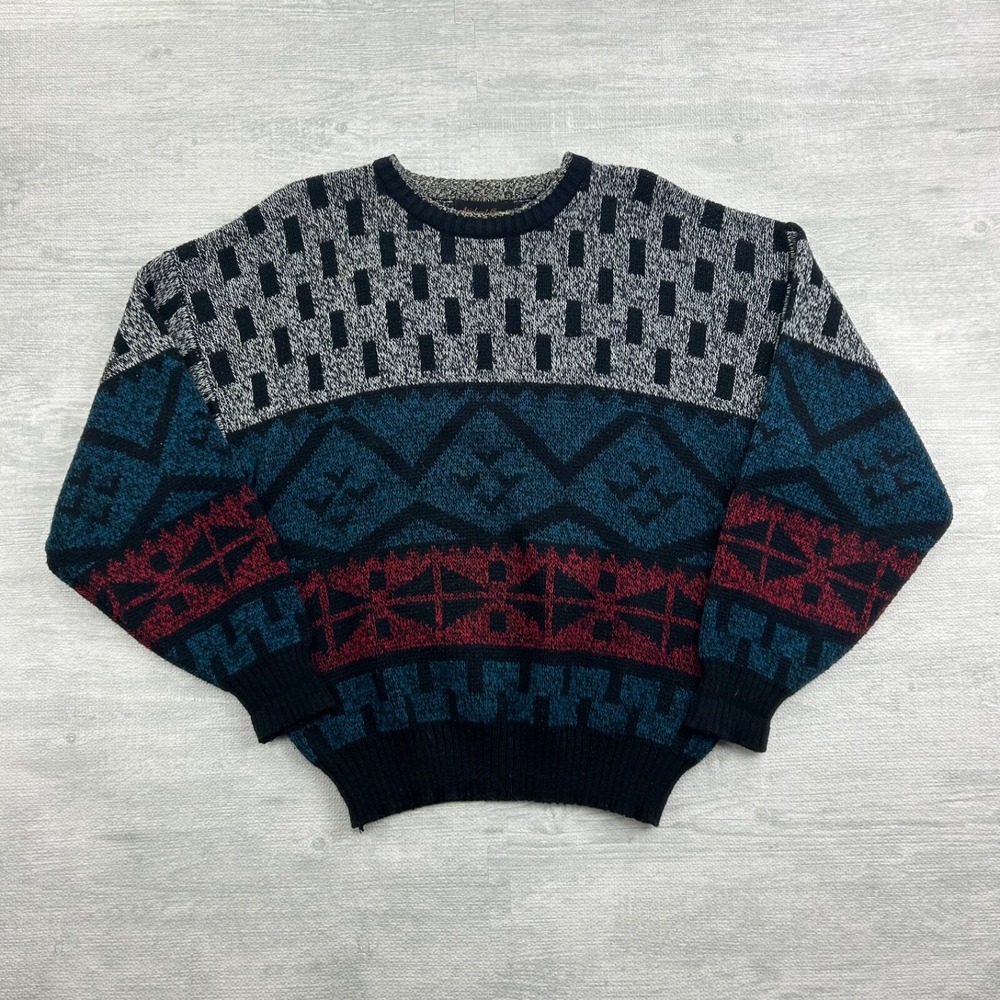 Vintage 90s Michael Gerald‎ Sweater Size Large Green Geometric Pull Over Boho